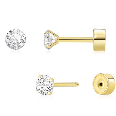 Dainty Threadless Flat Back Earrings, Surgical Steel Flat Back Stud Earrings in 14K Gold Plated Hypoallergenic   Cartilage Earring   Helix Piercing Jewelry   Push in Flat Back Earrings for Women Men