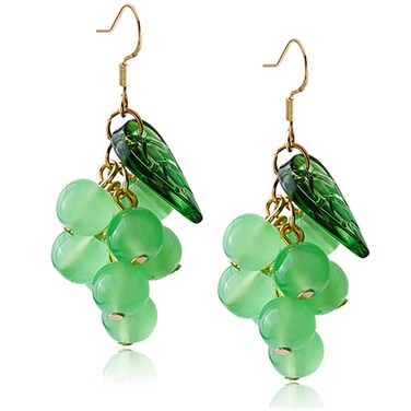 DAMLENG Unique Cute Creative Fruits Dangle Drop Earrings Sparkly Crystal Grape Earring With Green Leaf for Women Statement Jewelry Gifts (Purple)
