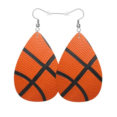 Vosach Orange Basketball Leather Teardrop Hook Earrings Sport Ball Leisure Activities Match Elegant Earrings For Women Friends Dangle Earrings