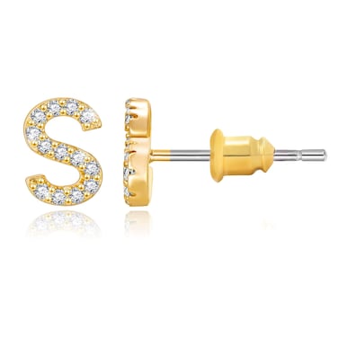 14K Gold Plated Initial Earrings Cubic Zirconia Tiny Letter Earrings Personalized Small CZ Stud Earrings for Women (S)