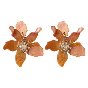 Tiande Bohemian Luxury Oversize Resin Big Flower Earrings For Women Stainless Steel Crystal Jewelry - Orange