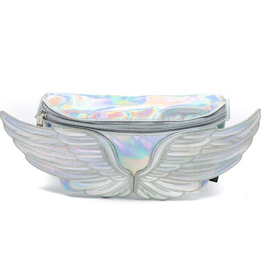 FYDELITY Fanny Pack Women Retro Fanny Pack Crossbody Bag for Women Men Festival Bag Small Cute Fanny Packs Woman Concert Bag Fashion Belt Bag 80s Waist Packs WINGS Silver