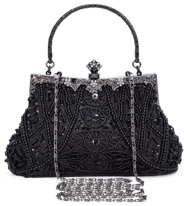 Selighting 1920s Vintage Beaded Clutch Evening Bags for Women Formal Bridal Wedding Clutch Purse Prom Cocktail Party Handbags Black Handbags