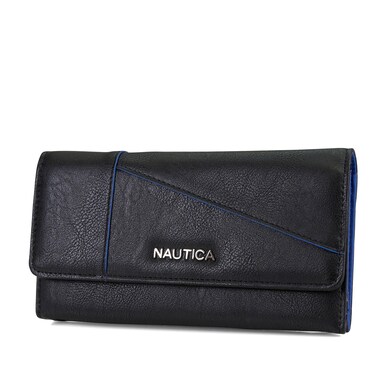 Nautica Money Manager RFID Slim Small Wallet for Women, Credit Card Holder with Coin Purse and Zipper Coin Pouch, Clutch Organizer in Black