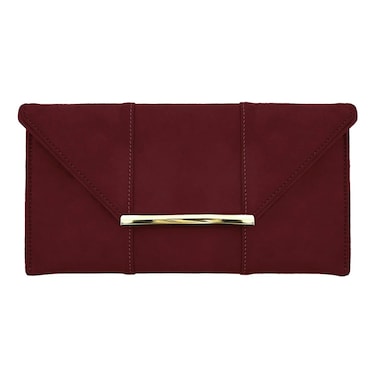 JNB Faux Microsuede Envelope Clutch, Burgundy Medium