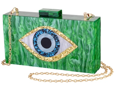 LETODE Clutch Purses for Women-Evil Eye Acrylic Clutch Glitter Purse Evening Bag Chain Shoulder Crossbody Handbags(GREEN)