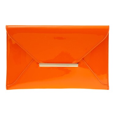 JNB Faux Patent Leather Envelope Candy Clutch Bag, Orange