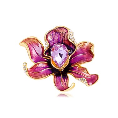 Enamel Peony Flower Brooch Pin Vintage Plant Peony Flower Suit Lapel Pin Crystal Coat Brooch Pin Jewelry for Women (Purple)