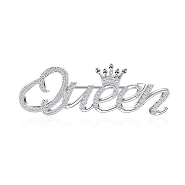 ROFARSO Queen Crown Brooch Pins for Women Feminist Fashion Jewelry with Rhinestone Crystal, Accessory for Shawl Scarf Buckle Sweater Cardigan, Gift for Women Mother Bride Girl (Silver)