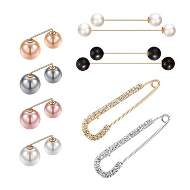 10 Pcs Women Brooch Pins Sweater Shawl Clips Faux Crystal Pearl Brooches Safety Pins Dress Shirt Clips for Women