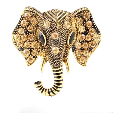 Cute Cat Brooches Pretty Animal Brooc Pin Full Shining Elegant Crystal Pink Cat's Eye Stone Brooch Fashion Jewelry for Women Girl Gift (Gold Elephant)