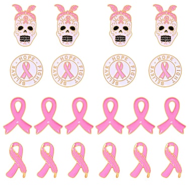 20PCS Red Ribbon Pins Enamel AIDS Awareness Ribbon Brooches Heart Disease Awareness Lapel Pins Hoop Brooch Pin Jewelry Set (20PCS Pink)