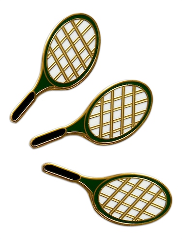 Novel Merk Tennis Ball - Sports Lapel Pin, Hat Pin &amp; Tie Tack Set - with Clutch Back (3- Swinging Racket), Medium, Yellow White