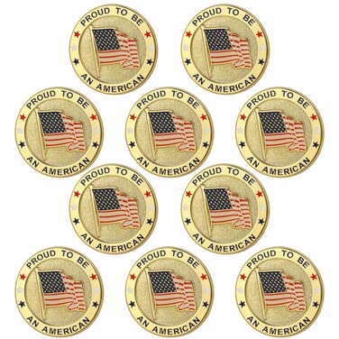 10 Pack Round American Flag Pin- Pround to Be An American Pin, Gold US Flag Lapel Pin for Memorial Day, Flag Day, Independence Day, Veterans Day