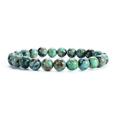 Cherry Tree Collection Natural Semi Precious Gemstone Beaded Stretch Bracelet 8mm Round Beads 7" (African Turquoise)