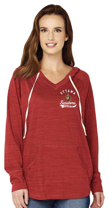 Soft As A Grape NHL Ottawa Senators Women's Multi Count Triblend Long Sleeve Hoodie with Pocket, Large, Red