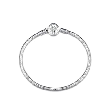 FOREVER QUEEN Charm Bracelet Fit Charms 925 Sterling Silver Basic Snake Chain Bracelet for Women, Signature Bracelet with Sparkling Round Clasp Charm Clear CZ 7.1in/18cm