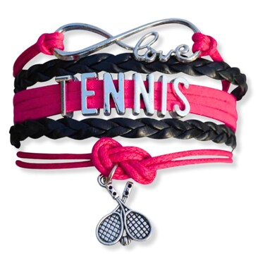 Infinity Collection Tennis Racket Charm Bracelet, Pink Tennis Racquet Jewelry for Women, Tennis Gifts for Tennis Players, Tennis Charm Birthday Gifts