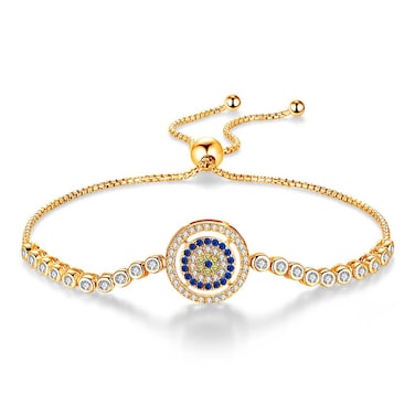 14K Gold Moissanite Evil Eye Bracelet for Women,Dainty Hamsa Pull-out Link Bracelet,Fashion Jewelry Gift for Her,Adjustable 8" to 10" (Yellow Gold, 14K Gold)