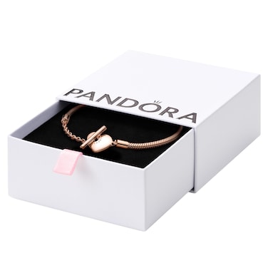 PANDORA Moments Heart T-Bar Closure Snake Chain Bracelet - 14k Rose Charm Bracelet for Women - Compatible Moments Charms - 7.5" - With Gift Box