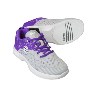ELITE Women's Comfort Bowling Shoes - Universal Slide Soles, Ultra Light-Weight Mesh Athletic Style for Bowlers (Grey/Violet, US Footwear Size System, Adult, Women, Numeric, Medium, 6.5)
