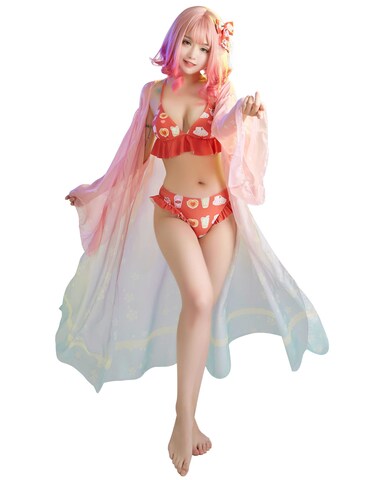 Micotaku Womens Bikini Sets Three Piece Swimsuit Kawaii Bathing Suit with Cover up and Hair Clip Red