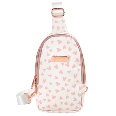 Jessica Simpson One Strap Mini Crossbody Sling Bag Backpack for Women, Waterproof, with Adjustable Strap (Happy Hearts)