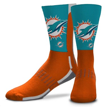 For Bare Feet NFL Adult Curve Socks - Game Day Apparel - Machine Washable - Warm &amp; Cold Weather - Comfort and Style for Men &amp;Women (Miami Dolphins - Orange, Adult Large)