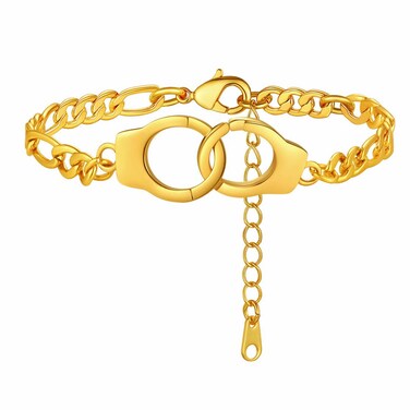 FindChic Handcuffs Ankle Bracelets for Women Partners in Crime 18K Gold Plated Goth Punk Jewelry 8.5'' Adjustable Ankle Chain Foot Link Infinity Anklets