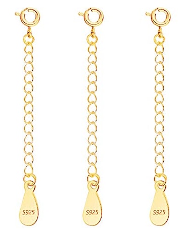 LANCHARMED 3 Pcs Necklace Extender, 925 Sterling Silver Extension for Jewelry Necklace Bracelet Anklet Extenders for Women Jewelry Making Chains 2 inch, Gold