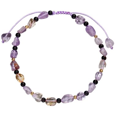 Jewever Natural Gemstones Healing Crystals Anklet Stones Ankle Bracelets for Women Reiki Worry Stone Yoga Meditation Balance Summer Beach Foot Jewelry (Ametrine)