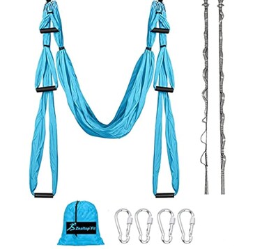 Aerial Yoga Swing Set Yoga Hammock Trapeze Sling Inversion Tool for indoor Home Fitness (Blue)