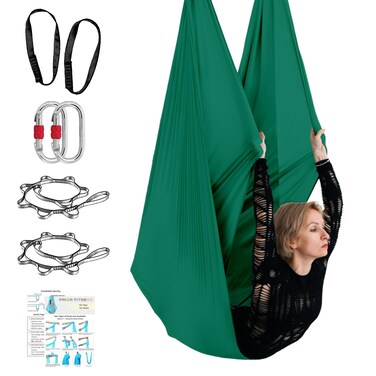 PRIOR FITNESS Aerial Yoga Hammock Set, 6 Yards Premium Low Stretch Thick Fabric Yoga Swing with Certified Hardware, Aerial Silks for Antigravity Yoga Inversion Exercise Suits All Levels AQ