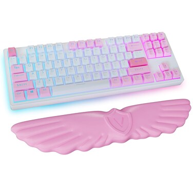 Angel Wing Cloud Keyboard Wrist Rest, Soft Leather Memory Foam Keyboard Wrist Support for Pain Relief, Ergonomic Anti-Slip Computer Palm Rest for PC Gaming/Laptop/Hand Pad/Cute Desk(1-Wing Pink)