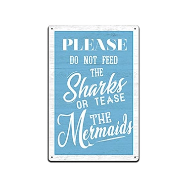 Tin Signs Swimming Pool Decor - Funny Swimming Pool Signs &ndash; Aluminum Lightweight Metal Sign 12 x 8 in. Weather Resistant (Tease The Mermaids)