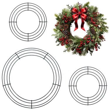 2 Pack 12 Inch Heart Wire Wreath Frame with 1 Roll Red Ribbon Heart-Shaped Metal Flower Wreath Frames for Wedding New Year Valentines Party Decoration, Dark Green