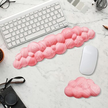 2 PCS Keyboard Cloud Wrist Rest, Memory Foam Keyboard Palm Rest with Non-Slip Base Ergonomic Keyboard Wrist for Pain Relief, Soft Wrist Rest for Office, Computer, Laptop, Gaming Office (Pink)