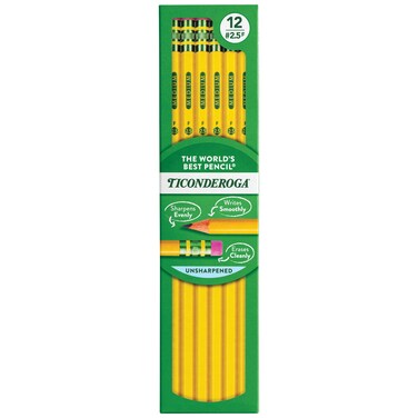 Ticonderoga Wood-Cased Pencils, Unsharpened, #2.5 F Medium, Yellow, 12 Count