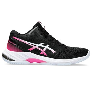 ASICS Women's Netburner Ballistic FlyteFoam Mid Top 3 Volleyball Shoes, 10, Black/HOT Pink