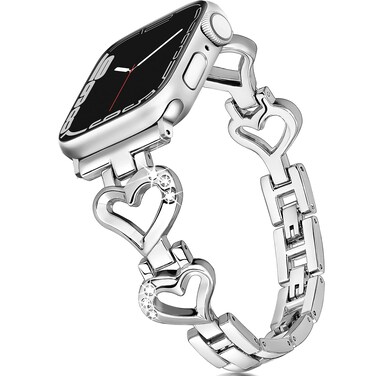 G-ficu Bling Metal Band for Apple Watch Band 41mm 40mm 42mm(S10) 38mm iWatch Series 10 9 8 7 6 SE 5 4 3 Bands, Fancy Dressy Cute Heart Slim Thin Bracelet for Apple Watch Bands for Women-Silver