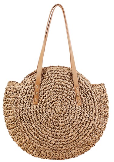 Beach Bags for Women Straw Bag Vacation Summer Large Foldable Straw Beach Bag Tote Woven Shoulder Purse Handbag Beach Gifts (Khaki)