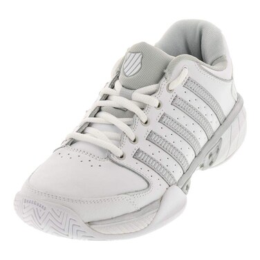 K-Swiss Women's Hypercourt Express Leather Tennis Shoe, White/Silver/Glacier Gray, 10 M