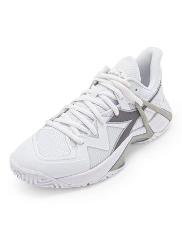 Diadora Women's B.Icon 2 All Ground Tennis Shoe (White/Silver, 7.5)
