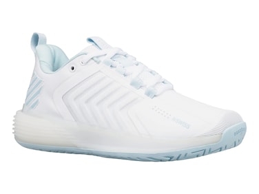 K-Swiss Women's Ultrashot 3 Tennis Shoe, White/Blue Glow, 8.5 M