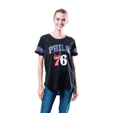 Ultra Game NBA Official Women's Soft Mesh T-Shirt, Philadelphia 76ers, Black, Large