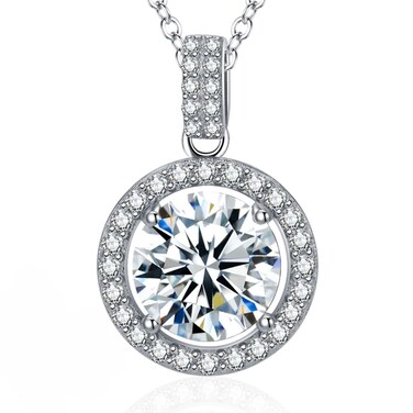 Miraclife Moissanite Pendant Necklace for Women,1ct-3ct Halo Round 925 Sterling Silver with 18K White Gold Plated, Include Jewelry Box,with Certificate (1ct)