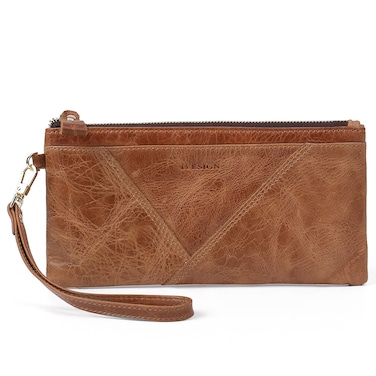 IVESIGN Women Wristlet Clutch Wallet Slim Cell Phone Card Holder RFID Blocking Genuine Leather with Removable Wrist Strap Brown Big Size