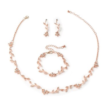 Hapibuy Crystal Necklace Earrings Bracelet Bridal Wedding Jewelry Set Rhinestone Choker Necklace For Brides Bridesmaid Rose Gold