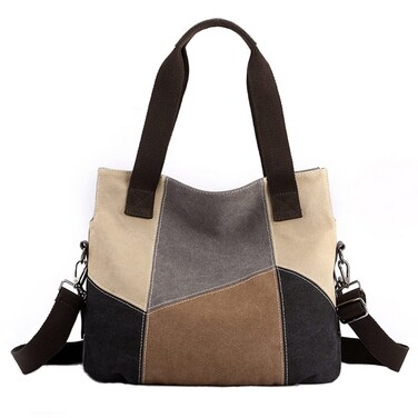 GOQUFOY Canvas Tote Bag for Women with Zipper Pockets Compartment Vintage Cute Large Crossbody Bags Trendy Purses Handbags Work Satchel Laptop Messenger Bag Crossover Teacher Shoulder Bag Everyday