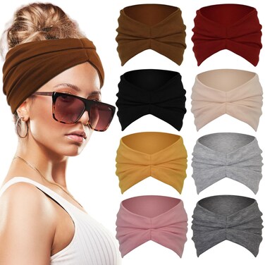 Sefiinh Wide Headbands For Women Fashion knot Headband Boho Head Bands Women&rsquo;s Hair Band Turban Workout Accessories 8 Pack